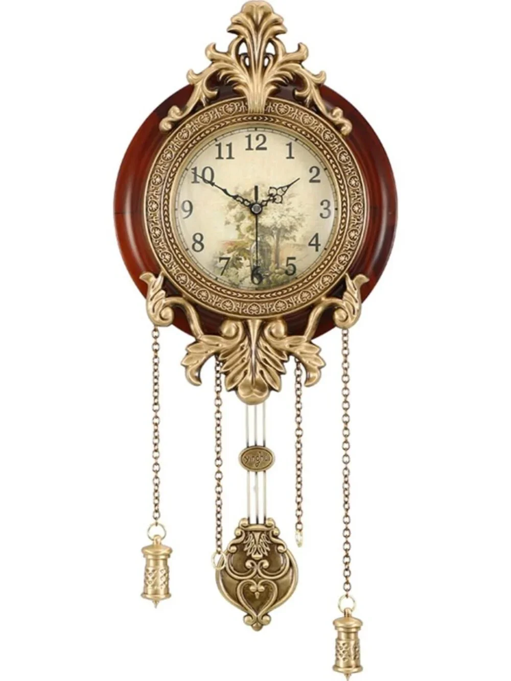 Home Brown Analog Quartz Swinging Pendulum Style Vintage Wood Indoor Wall Clock